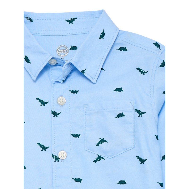 Wonder Nation Toddler Boys' Print Button Up Cotton Shirt With Long Sleeves Sizes 12M-5T