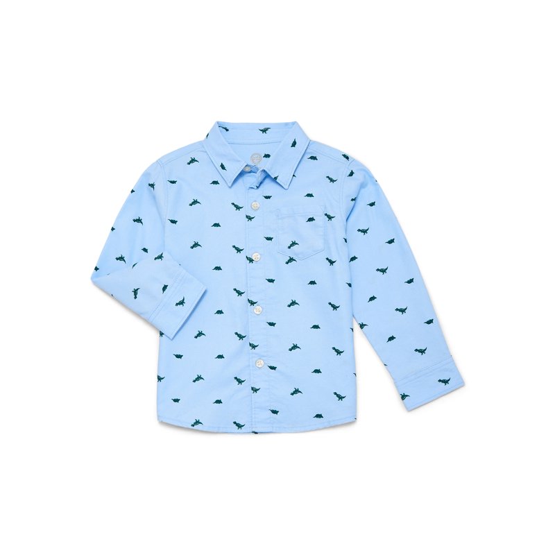 Wonder Nation Toddler Boys' Print Button Up Cotton Shirt with Long Sleeves Sizes 12M-5T