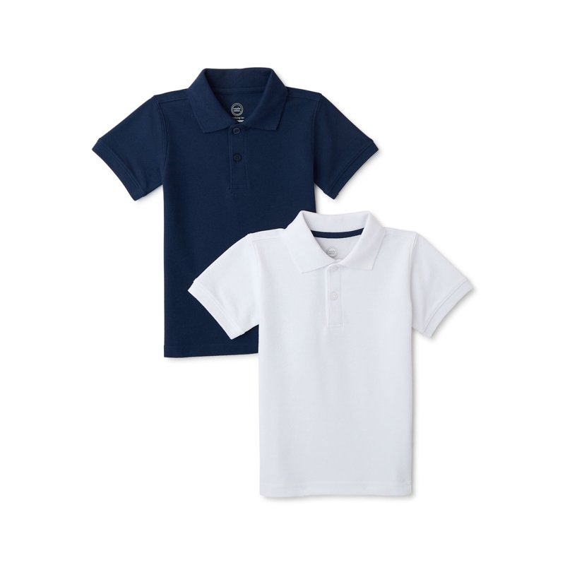 Wonder Nation Toddler Boys School Uniform Short Sleeve Pique Polo Shirt 2-Pack Sizes 2T - 5T