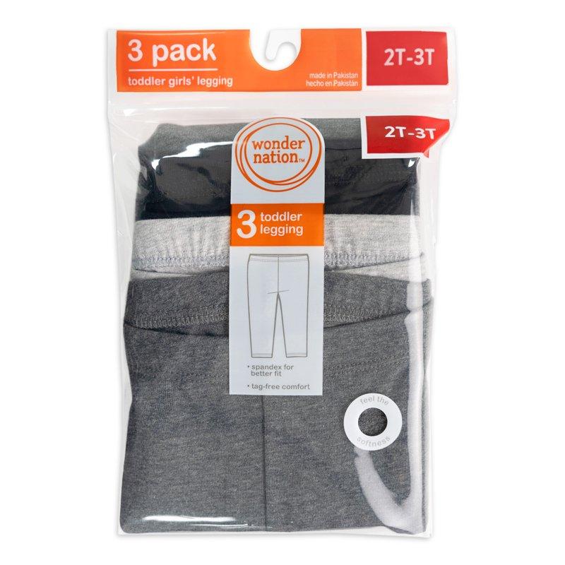 Wonder Nation Toddler Girl's Full-Length Knit Leggings 3-Pack Sizes 2T-5T
