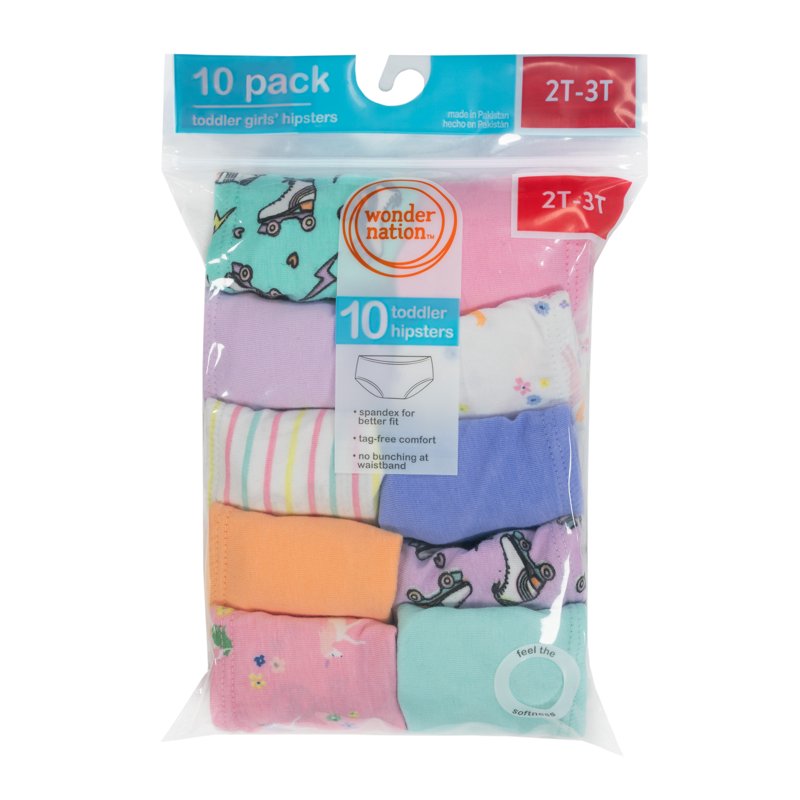 Wonder Nation Toddler Girl's Hipster Underwear 10-Pack Sizes 2T-3T