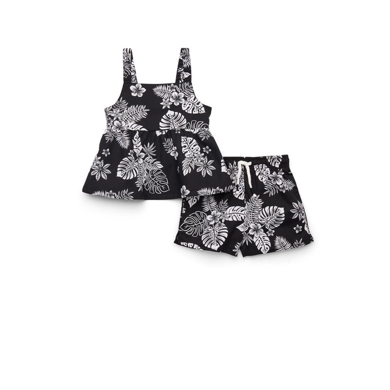 Wonder Nation Toddler Girls Cotton Poplin Print Peplum Top And Short Set 2-Piece Sizes 12M-5T