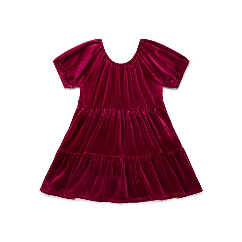 Wonder Nation Toddler Girls Tiered Velvet Dress with Puff Sleeves Sizes 12M-5T
