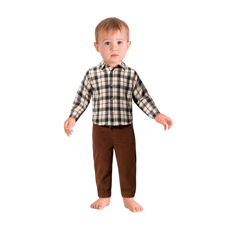 Wonderluxe Baby Boys' Long Sleeve Flannel Shirt And Pant 2-Piece Set Sizes 0-3M-24M