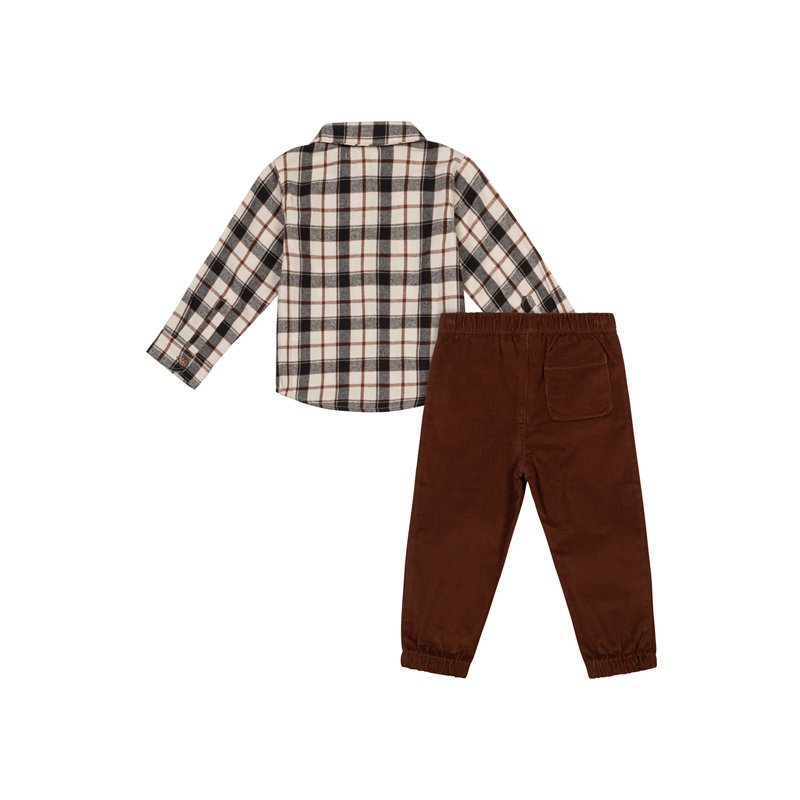 Wonderluxe Baby Boys' Long Sleeve Flannel Shirt And Pant 2-Piece Set Sizes 0-3M-24M