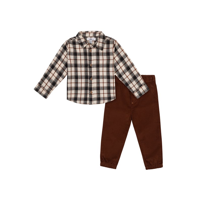 Wonderluxe Baby Boys' Long Sleeve Flannel Shirt and Pant 2-Piece Set Sizes 0-3M-24M