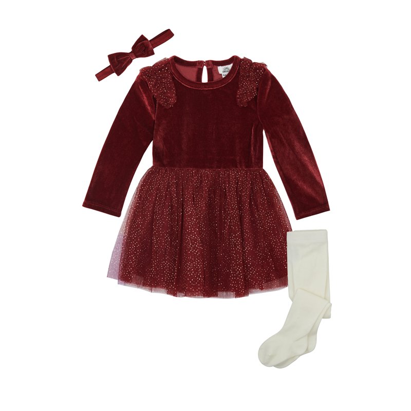 Wonderluxe Baby Girls' Long Sleeve Velvet Dress 3-Piece Set Sizes 0-3M-24M