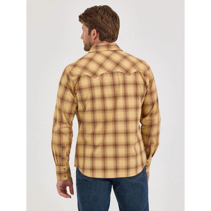 Wrangler Retro Modern Fit Curry Plaid - Mens Shirt - 112368074