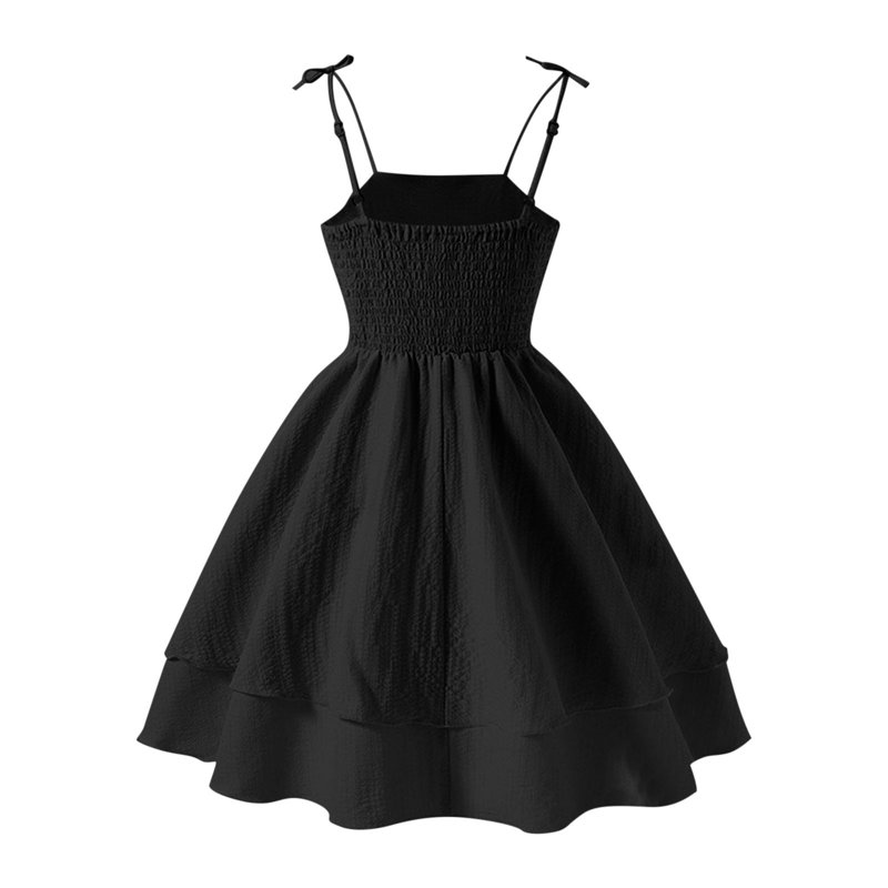 Xdegoge Girls Formal Dress Ruched A Line Swing Teen Dresses Layered Tie Shoulder Flowy Formal Dresses Party Holiday Wedding Flower Girl Dress Black 10-12 Vestidos De Verano Para Niña
