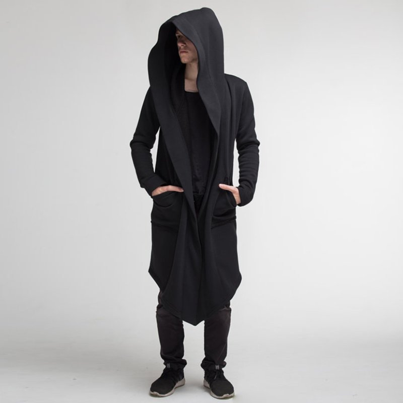 XIAONU Men'S Hoodies Long Hooded Cardigan Coat With Pockets Solid Color Long Sleeves Oversized Cape Hooded Sweatshirt