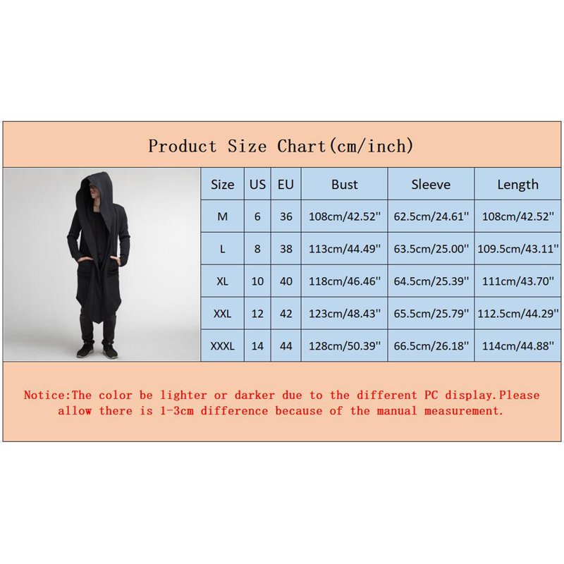 XIAONU Men'S Hoodies Long Hooded Cardigan Coat With Pockets Solid Color Long Sleeves Oversized Cape Hooded Sweatshirt