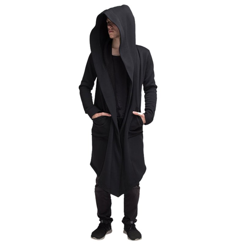XIAONU Men'S Hoodies Long Hooded Cardigan Coat With Pockets Solid Color Long Sleeves Oversized Cape Hooded Sweatshirt