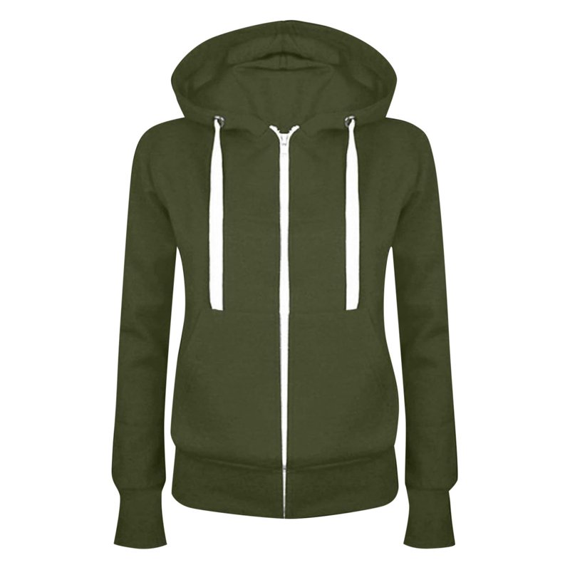 XIAONU Zip Up Hoodie For Women Long Sleeve Drawsting Casual Hooded Sweatshirts Solid Color Plain Cute Hoody With Pocket