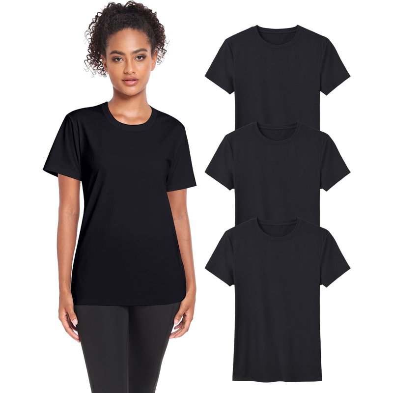 Xidunhg Women's Plus Size T-Shirts 3-Pack Black/White Crew Neck Tees Soft Stretch Cotton Basic Tops All-Season Bundle