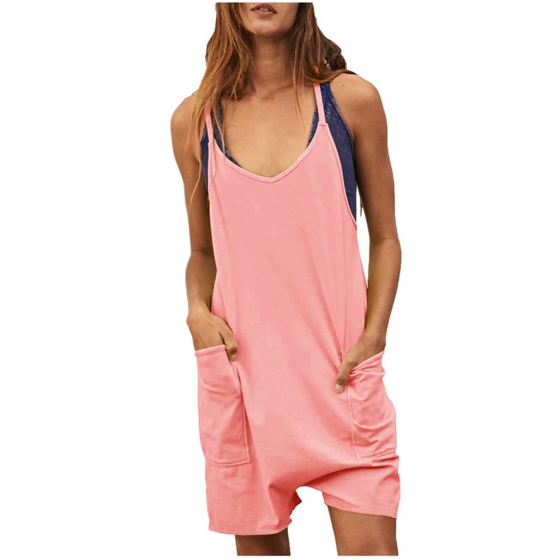 Xihbxyly Jumpsuits for Women Casual Womens Summer Casual Sleeveless Rompers Loose Spaghetti Strap Shorts Jumpsuit Linen Scoop Neck Wide Leg Jumpsuit with Pockets