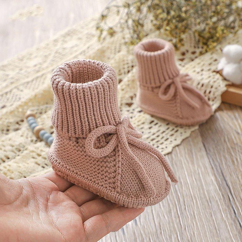 XIMIN Baby Booties Newborn First Walkers Cozy Shoes Sock Shoes Warm Hand Knit Soft Booties For Toddler Infant Boy Girl Cozy Shoes (6-9 Months Watermelon Red)