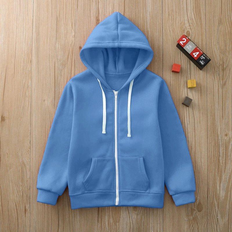Xudanell Toddler Baby Boy Girl Zip Up Hoodies Solid Color Casual Long Sleeve Hooded Sweatshirts Jacket With Pocket (Blue 4-5 Years)