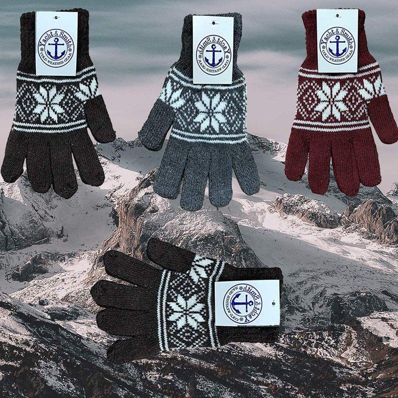 Yacht & Smith 12 Pairs Of Winter Gloves Mens And Womens - Thermal Knit Stretchy Fuzzy Bulk Glove Colors (MENS SNOW PRINT)