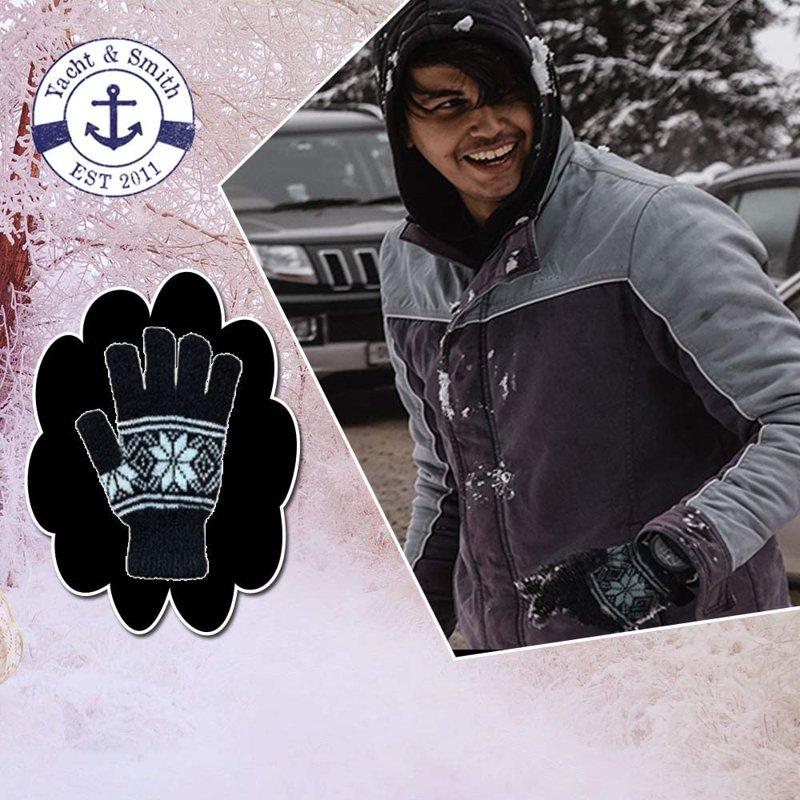 Yacht & Smith 12 Pairs Of Winter Gloves Mens And Womens - Thermal Knit Stretchy Fuzzy Bulk Glove Colors (MENS SNOW PRINT)