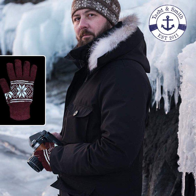 Yacht & Smith 12 Pairs Of Winter Gloves Mens And Womens - Thermal Knit Stretchy Fuzzy Bulk Glove Colors (MENS SNOW PRINT)