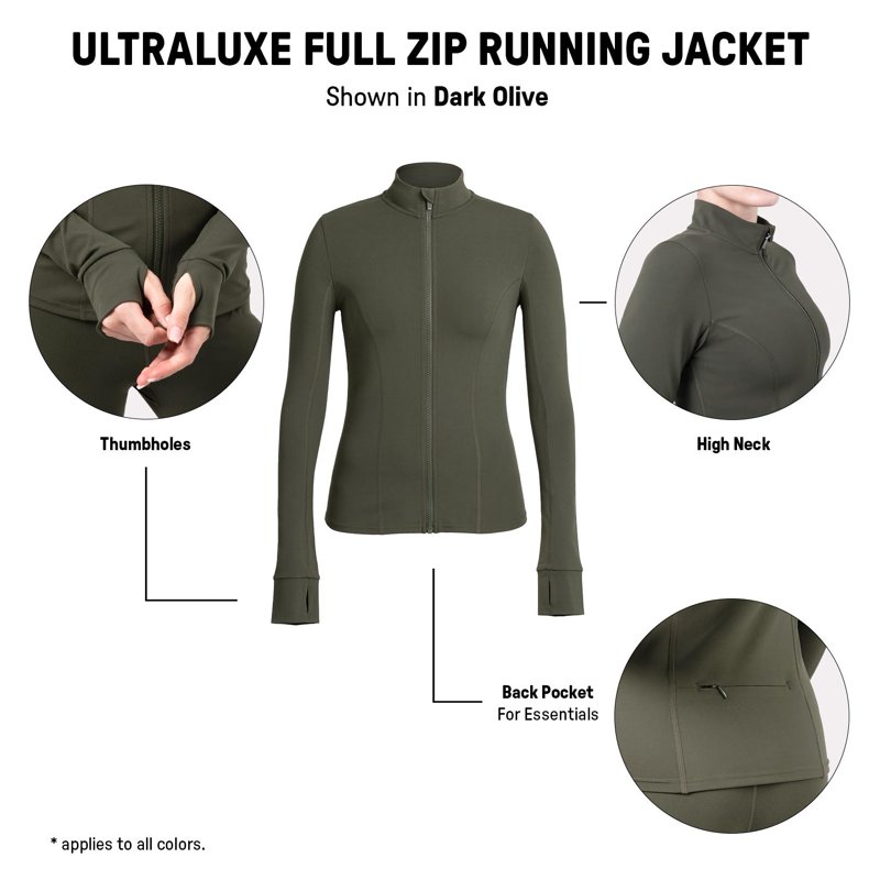 Yitty Active Women's Ultraluxe Full Lenght Full Zip Jacket Athleisure 4-Way-Stretch Thumbholes Burgundy S