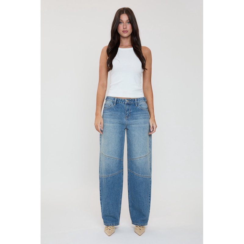 YMI Jeans Women's Moto Baggy Barrel Jeans With Seam Detail