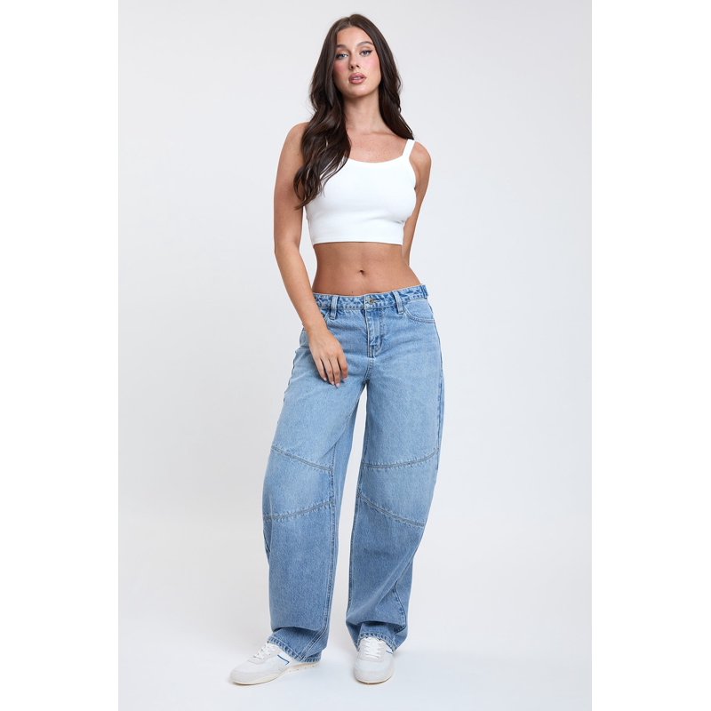 YMI Jeans Women's Moto Baggy Barrel Jeans With Seam Detail