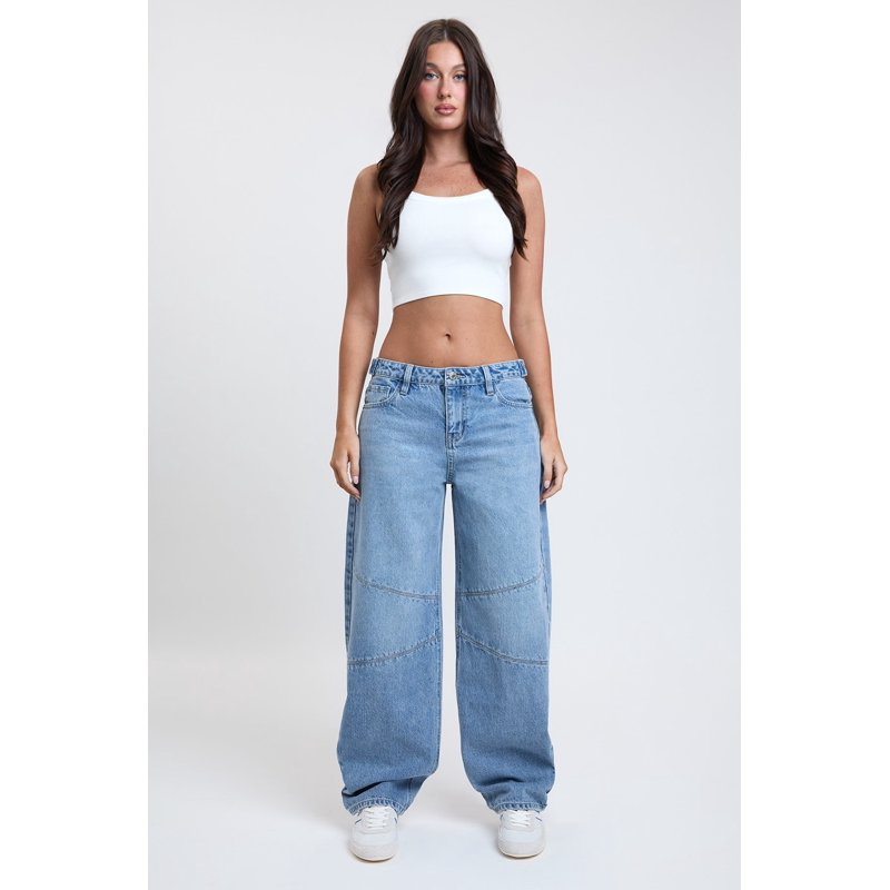 YMI Jeans Women's Moto Baggy Barrel Jeans with Seam Detail