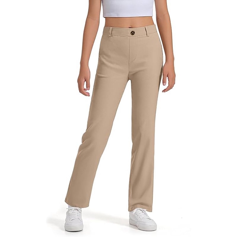 Yocbz Leggings For Girls Cotton Leggings Toddler Kids Basic Solid Footless Tights Soft Stretchy Layering Yoga Pants Khaki 13-14 Years