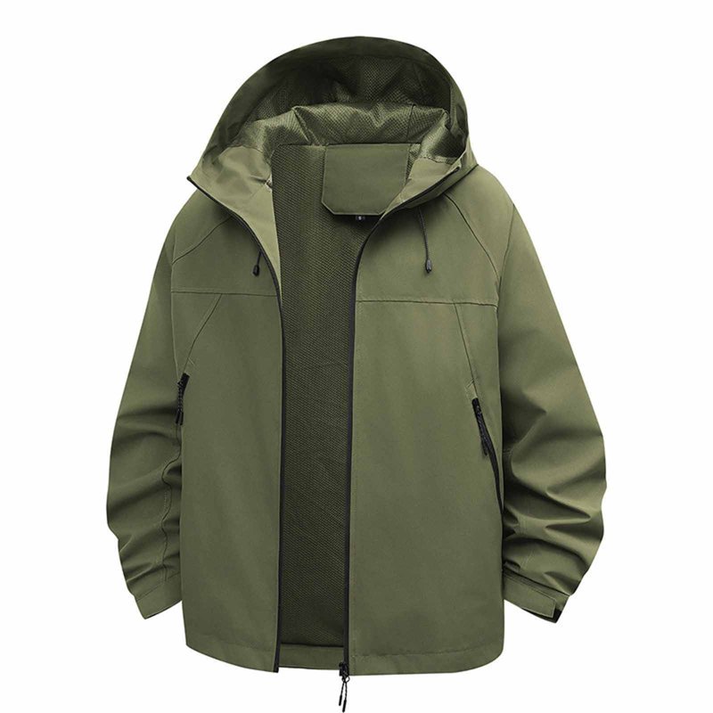 YOTAMI Fall Hiking Jacket For Women Plus Size Waterproof Outerwear Hooded Coats With Pocket Long Sleeve Solid Color Zipper Clothes Army Green L