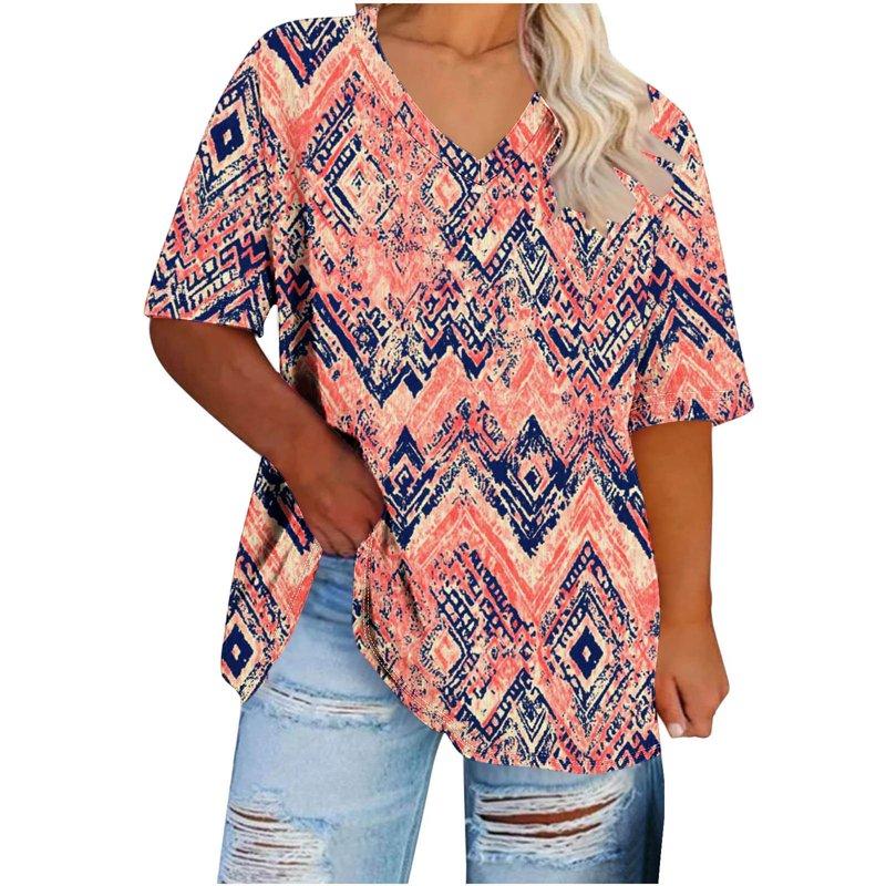 YOTAMI Short Sleeve Shirts for Women Plus Size Clothes V-Neck Summer Casual Blouses Floral Print Loose T-Shirts Orange YOTAMI Short Sleeve Shirts for Women Plus Size Clothes V-Neck Summer Casual Blouses Floral Print Loose T-Shirts Orange