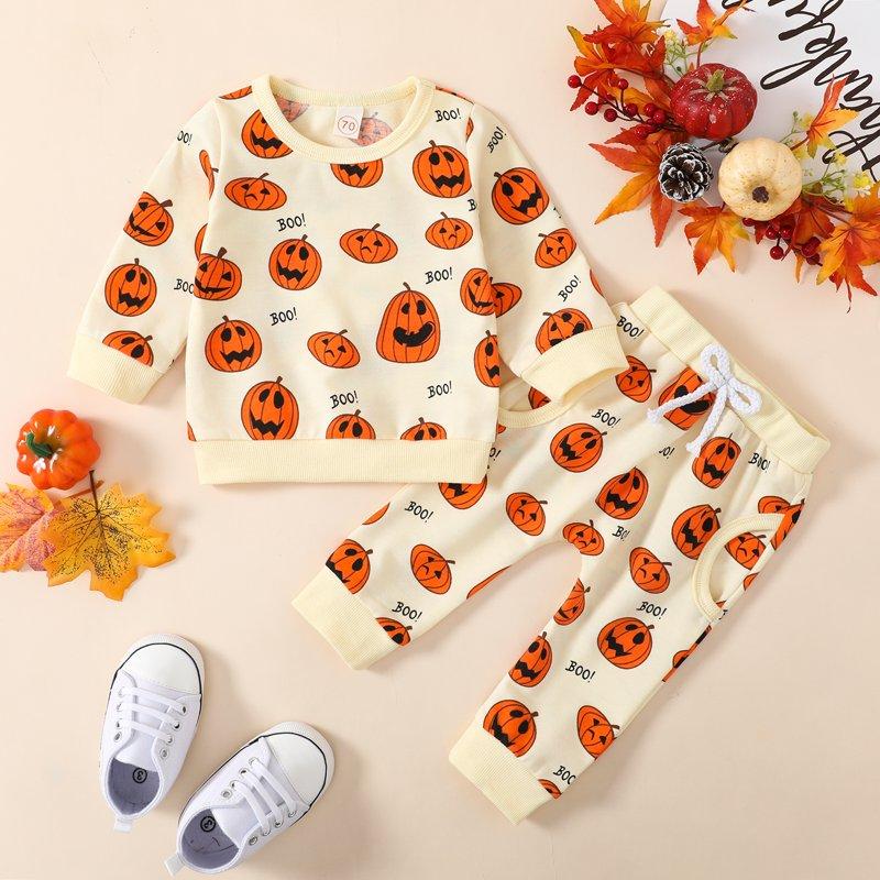 Younger Tree Baby Halloween Pumpkin Clothes Outfits Toddler Boy Girl Long Sleeve Sweatshirt Tops Pants Set