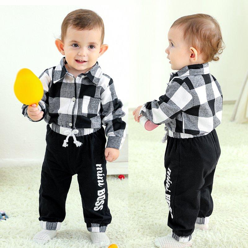 Younger Tree Infant Toddler Baby Boy Clothes Set Newborn Long Sleeve Flannel Plaid Bodysuit Pants Fall Winter Outfits For 12-18 Months