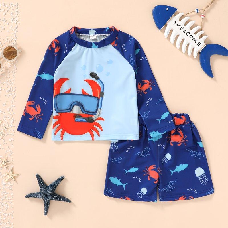 Younger Tree Toddler Baby Boys Swimsuits Trunk Rashguard Long Sleeve Top Shorts Two Pieces Bathing Suit Swimwear Outfit For 2-3T
