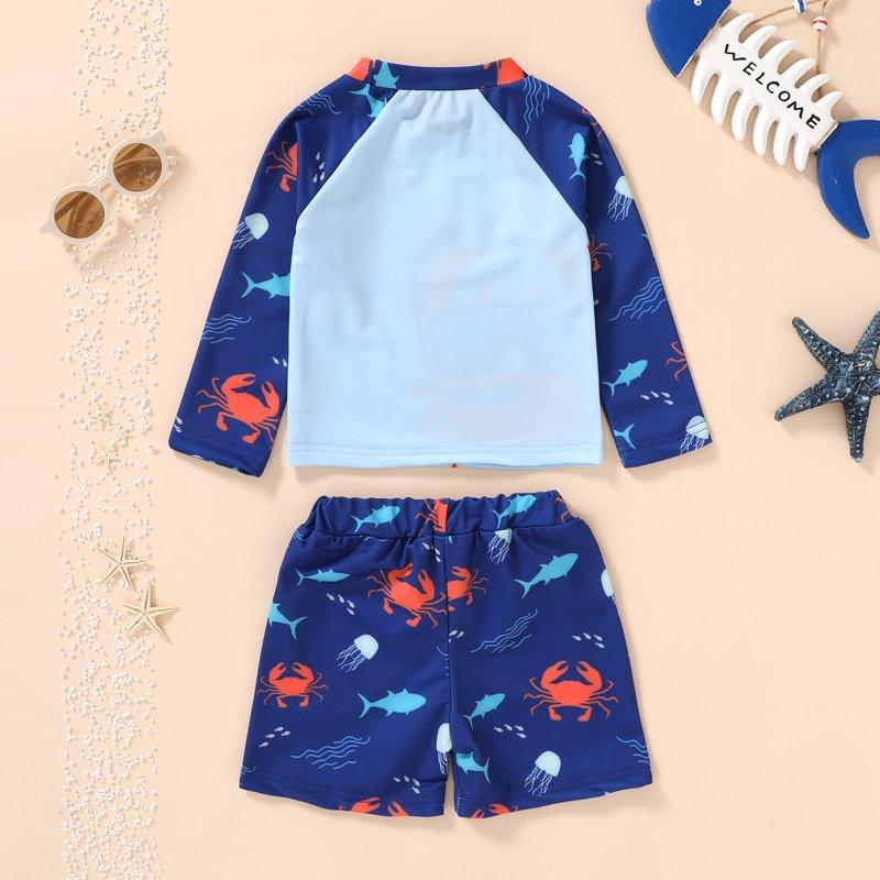 Younger Tree Toddler Baby Boys Swimsuits Trunk Rashguard Long Sleeve Top Shorts Two Pieces Bathing Suit Swimwear Outfit For 2-3T