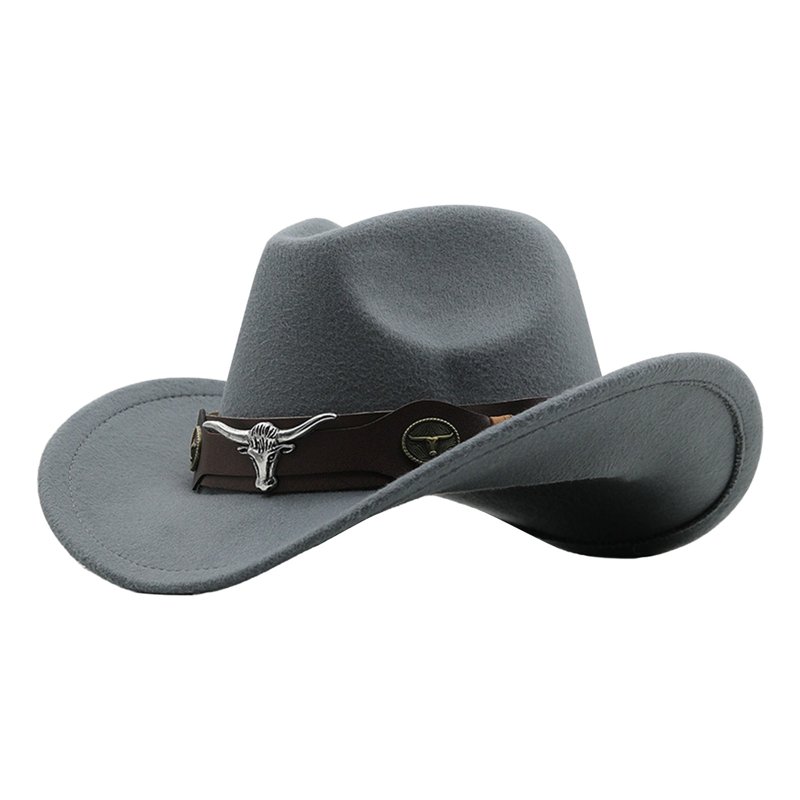 yunLXY Under $5 Gray Cowboy Hats for Women - Western Cowgirl Hat for Ladies with Buckle Belt Felt Fedora Hat