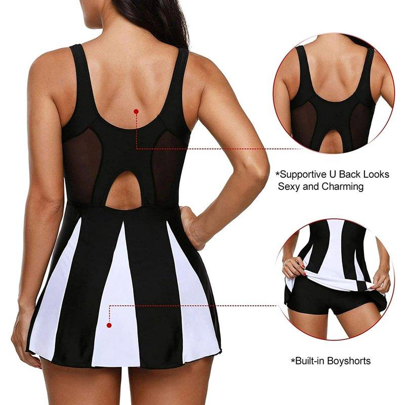 Zando Womens Swimsuits Tummy Control Swimsuit For Women One Piece Swimdress Swimwear Swim Dress Black White XL