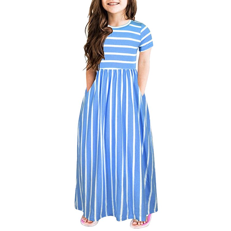 ZMHEGW Print Dresses Sleeve Kids Baby Clothes Toddler Dress Striped Short Girls Girls Dress Skirt 1T-10T