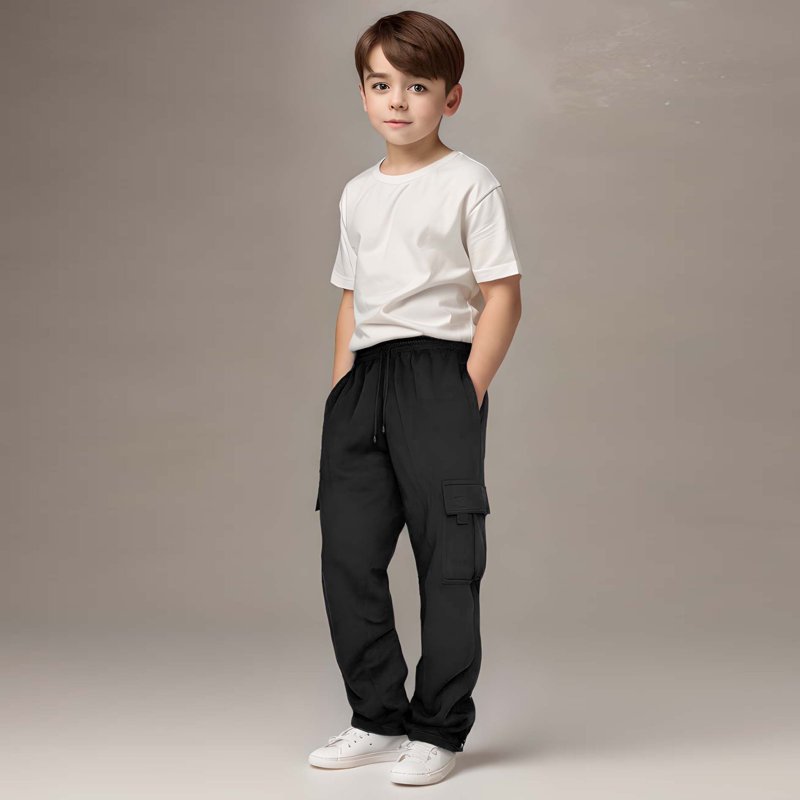 ZOYOEN Boys Cargo Sweatpants With Pockets- Baggy Drawstring Casual Wide Leg Pants Black Size 12