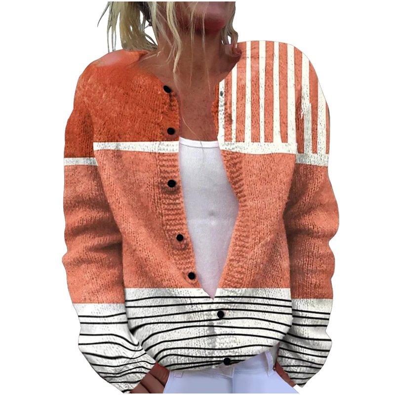 ZQGJB Floral Pattern Print Open Front Cardigan Sweaters For Women Plus Size Fall Winter Long Sleeve Cable Knit Hollow Out Button Down Jacket Tops Loose Overszied Baggy Outwear Coat Multicolor#08 L