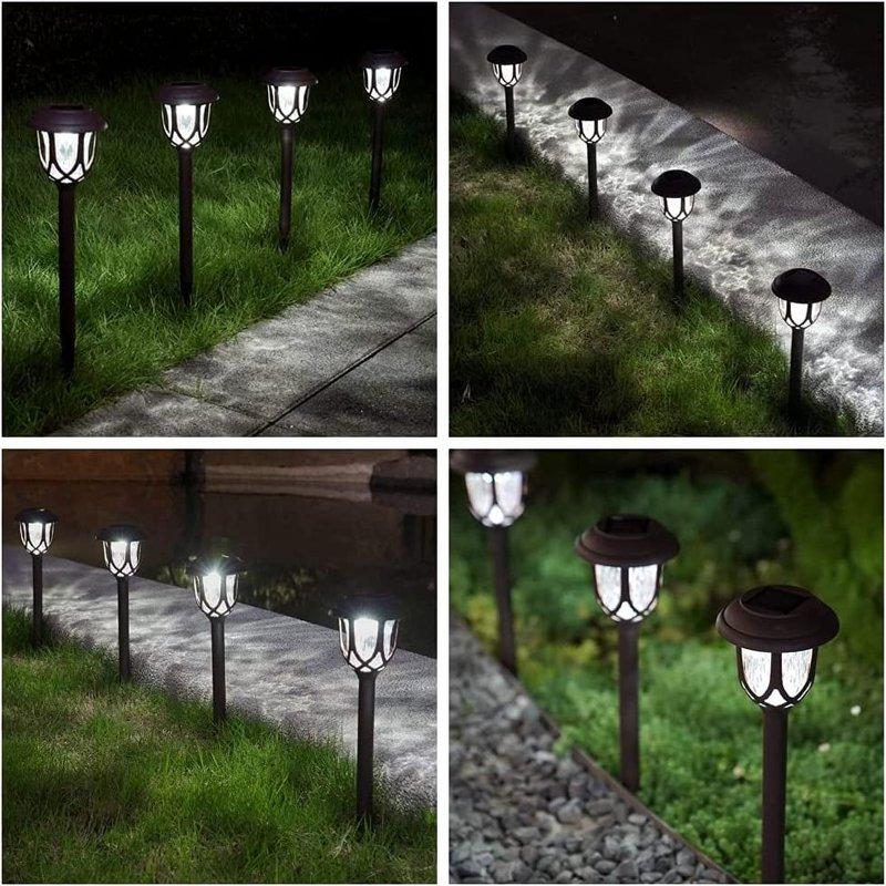 10 Pack Solar Lights Outdoor Decorative Solar Pathway Lights Outdoor Solar Powered Garden Yard Lights For Walkway Sidewalk Driveway. (Brown Cool White)