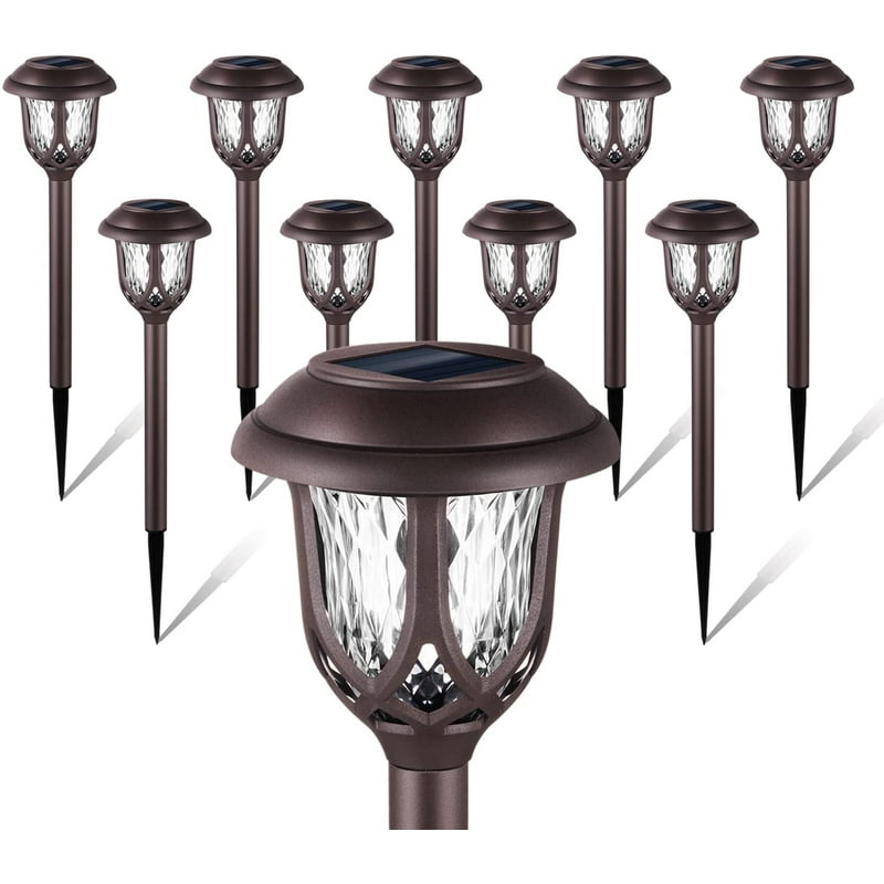 10 Pack Solar Lights Outdoor Decorative Solar Pathway Lights Outdoor Solar Powered Garden Yard Lights for Walkway Sidewalk Driveway. (Brown Cool White)
