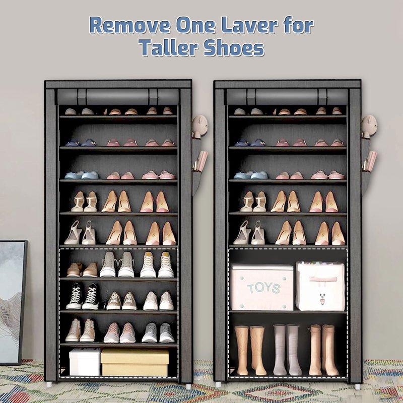 10 Tier Shoe Rack With Covers Large Capacity Stackable Tall Shoe Organizer Storage Sturdy Metal Free Standing Shoe Shelf For Closet Entryway Garage