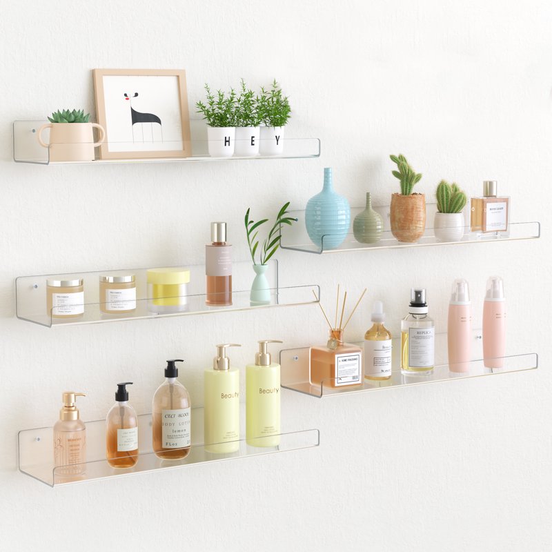 15" Acrylic Floating Shelves Wall Mounted Upsimples 5pack Clear Acrylic Shelves For Bedroom Living Room Bathroom Kitchen