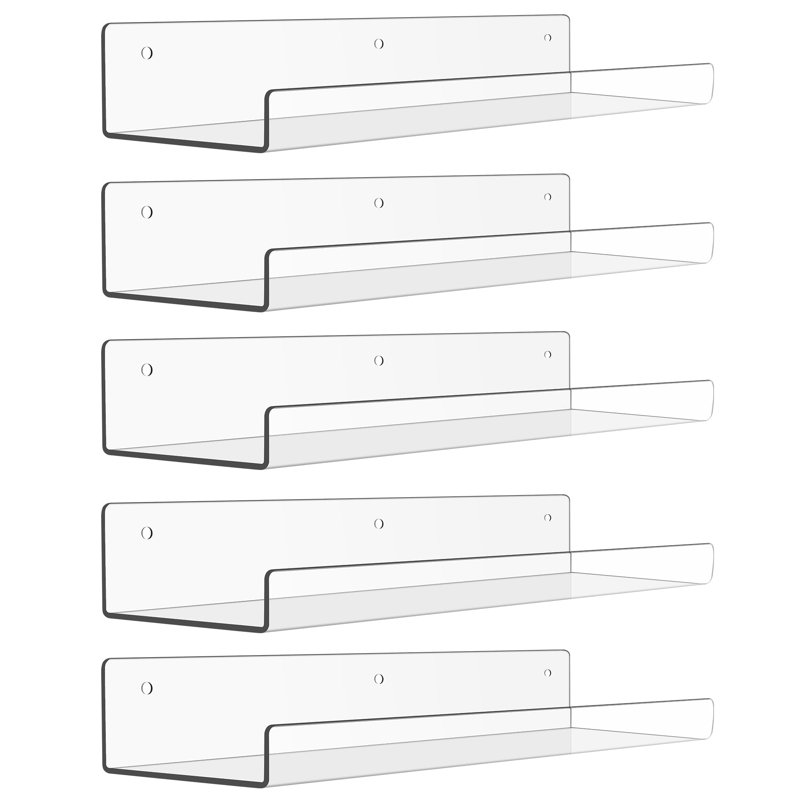 15" Acrylic Floating Shelves Wall Mounted Upsimples 5pack Clear Acrylic Shelves for Bedroom Living Room Bathroom Kitchen