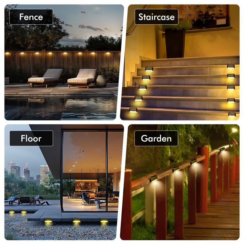 16 Pack Solar Deck Lights Outdoor Solar Step Lights Waterproof LED Solar Lights For Outdoor Stairs Step Fence Yard Patio Pathway Christmas Decoration Lights(Black-Warm White)