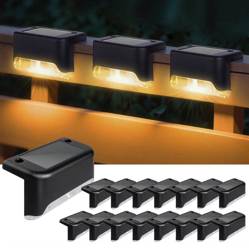 16 Pack Solar Deck Lights Outdoor Solar Step Lights Waterproof LED Solar Lights for Outdoor Stairs Step Fence Yard Patio Pathway Christmas Decoration Lights(Black-Warm White)