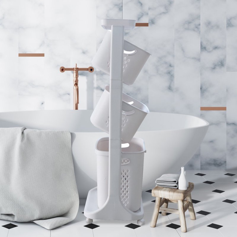 17"×13"×43" 3-Tier Laundry Hamper Basket Sorter With Wheels Small Clothes Storage Organizer Shelf Rolling Cart For One Person