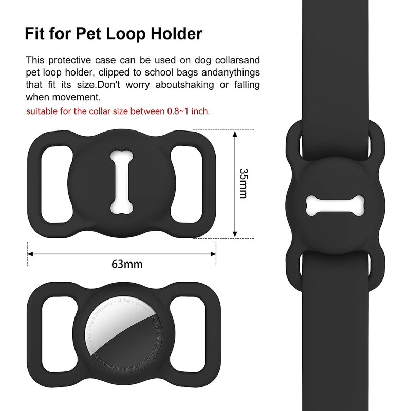 [2 Pack]Airtag Dog Collar Holder Air Tag Protective Cat Airtag Dog Collar Silicone AirTags GPS Tracking Accessories Air Tags With Bone Pattern(Black/Pink)
