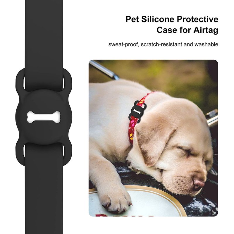 [2 Pack]Airtag Dog Collar Holder Air Tag Protective Cat Airtag Dog Collar Silicone AirTags GPS Tracking Accessories Air Tags With Bone Pattern(Black/Pink)